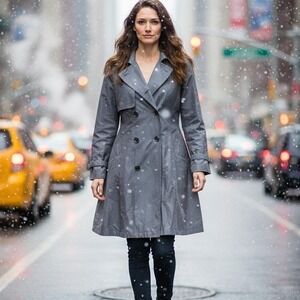 Monica Gray Womens Vintage Gray‎ Thermolite Trench Coat 16 NWT Removeable Liner